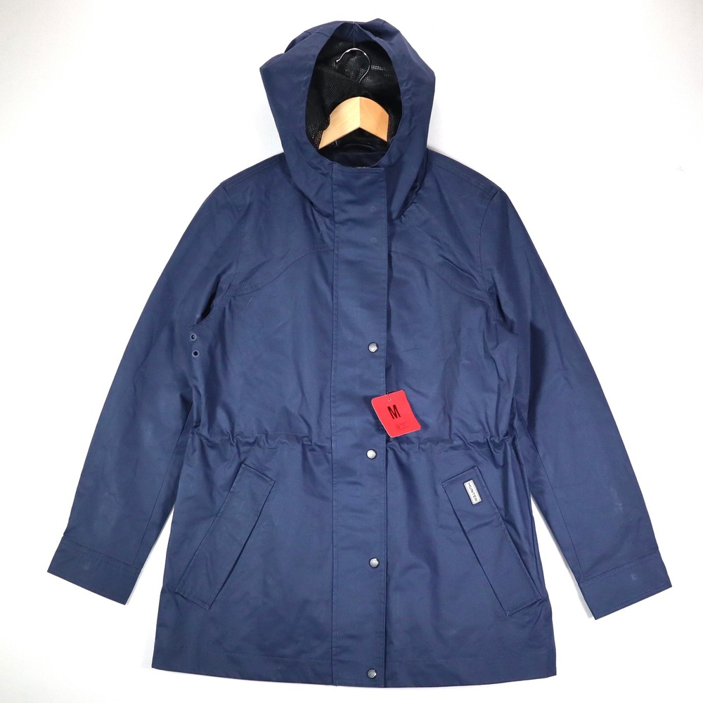 Hunter Smock Jacket Womens M NWT Navy Blue Water Resistant Cotton Hooded Rain